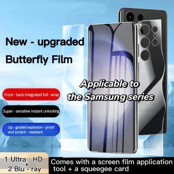 Samsung S23 S22 S21 S9 S8 Note20 Note10 Screen Protector - Full Coverage Tempered Soft Butterfly Film Anti-Scratch Clear