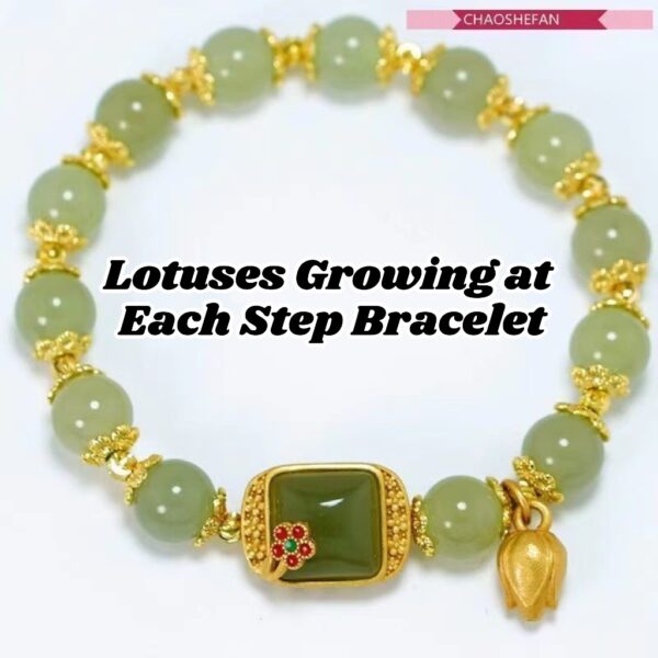 Women's Wealth-Attracting Bracelet with "Lotus Blossoms with Every Step" Design - Highly Aesthetic, Neo-Chinese Style, Perfect Birthday Gift & Lolita Accessory