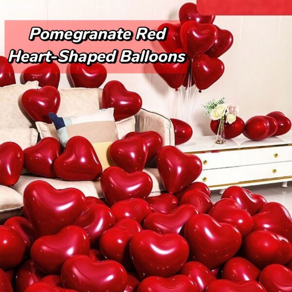 Extra-Thick Pomegranate Red Heart-Shaped Balloons with Macaron Pastel Hearts – Perfect for Wedding, Bridal Room & Proposal Décor